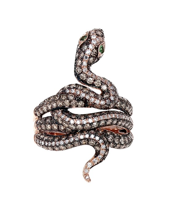 Effy Safari Pave Diamond and Tsavorite Snake Ring in Rose Gold